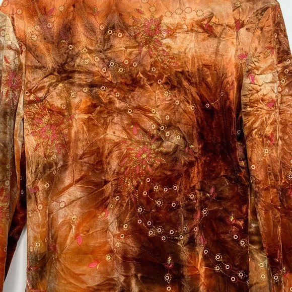 Y2K Bohemian Blouse Size Small Libra Bright Orange Brown Floral  90’s Embroidery - Picture 12 of 12